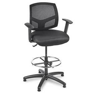 Black mesh-back work stool chair with footrest
